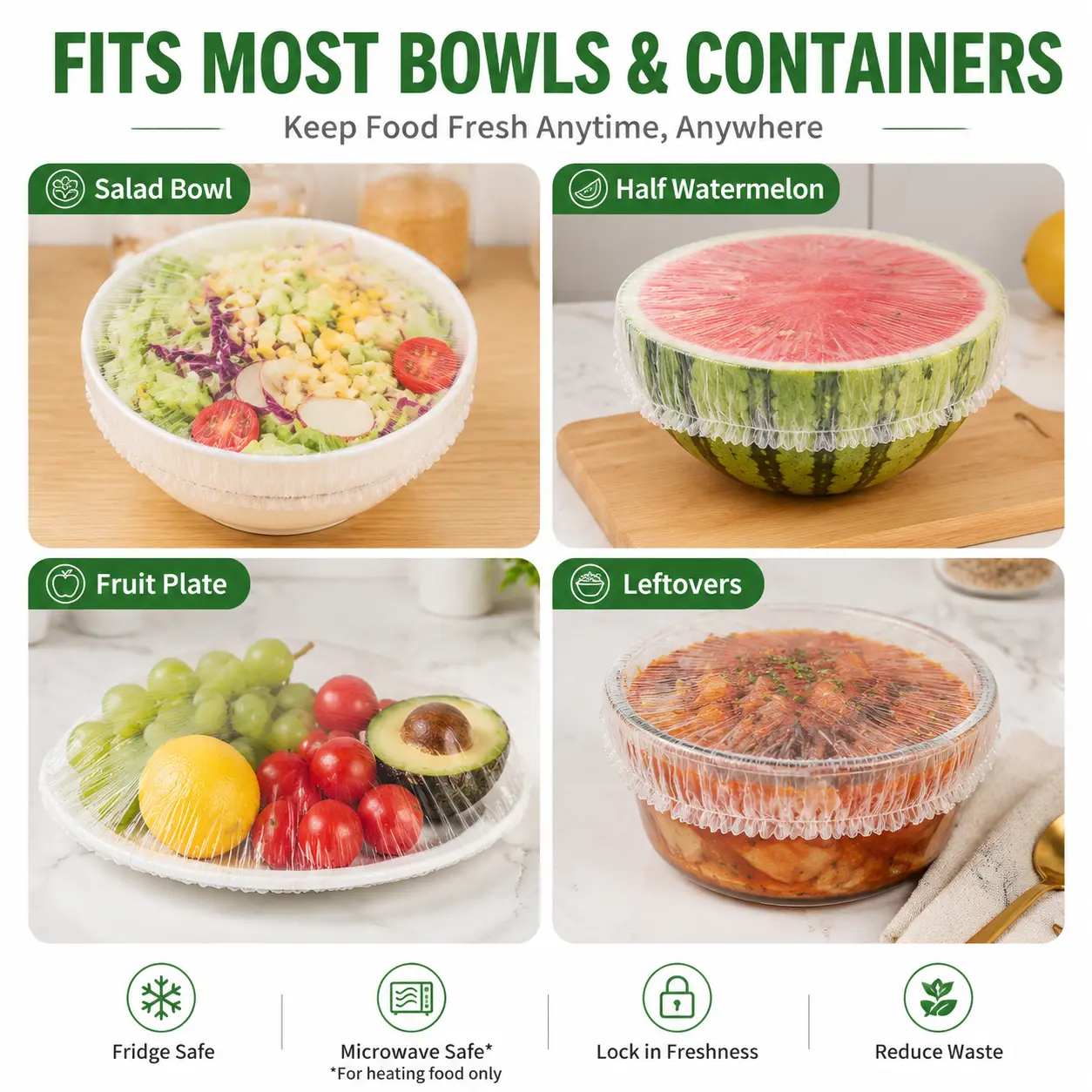 100PCS Disposable Stretch Food Covers for Bowls & Plates, Elastic Bowl Covers, Plastic Wrap Alternative for Leftovers, Fruits, Vegetables & Kitchen Food Storage