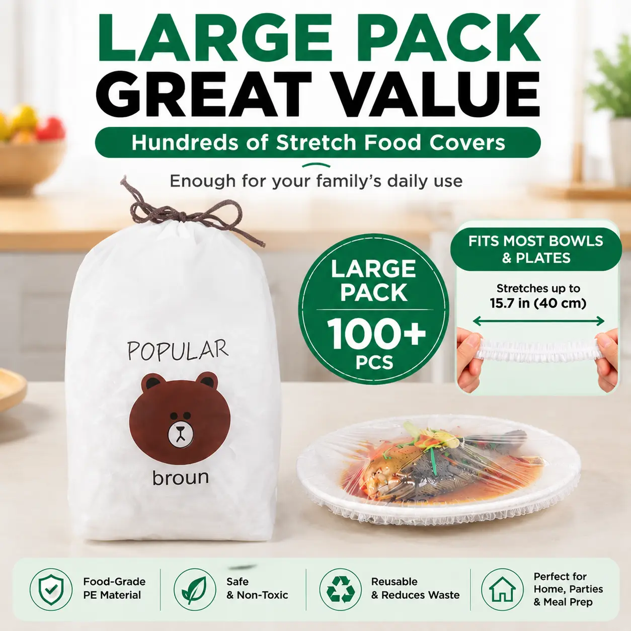100PCS Disposable Stretch Food Covers for Bowls & Plates, Elastic Bowl Covers, Plastic Wrap Alternative for Leftovers, Fruits, Vegetables & Kitchen Food Storage