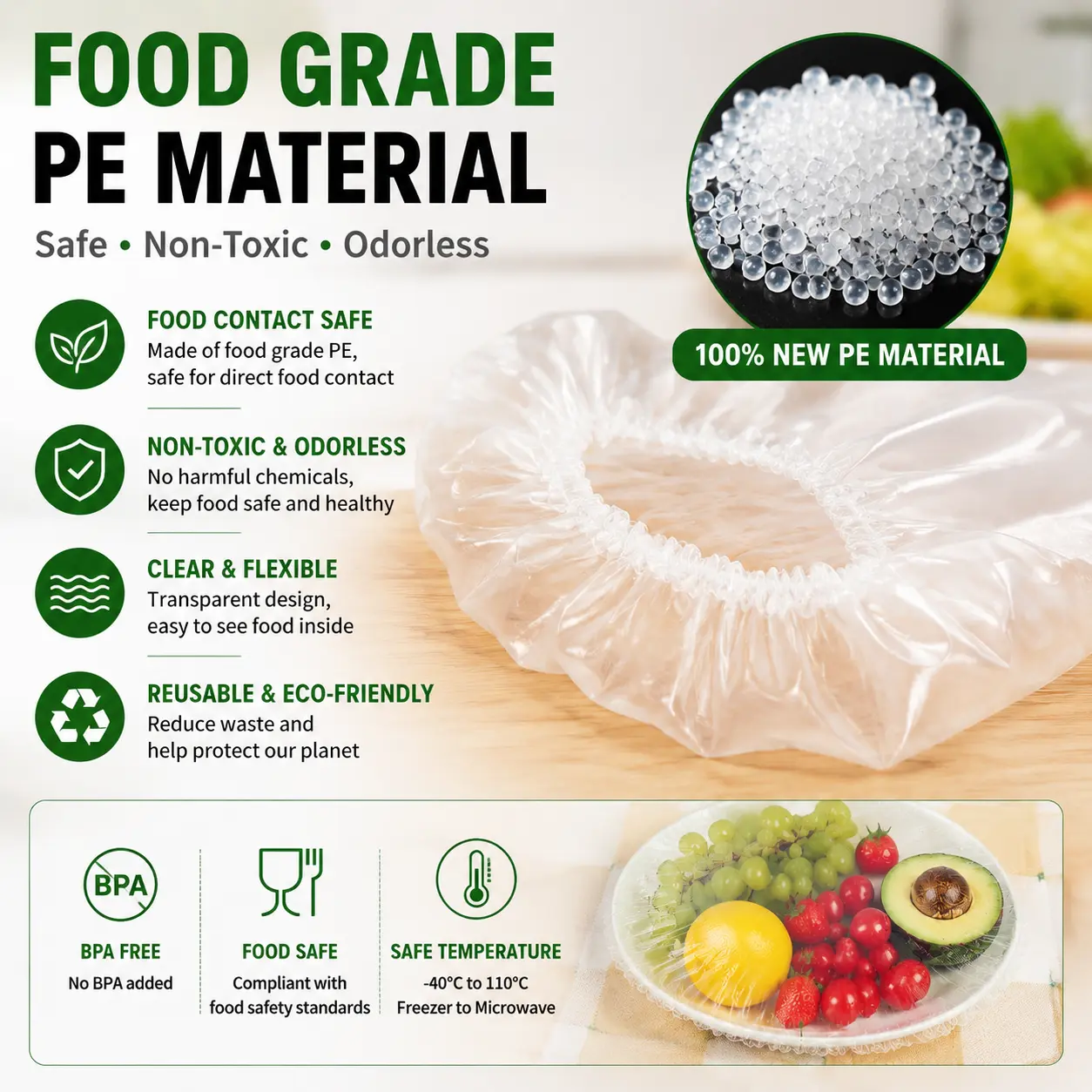 100PCS Disposable Stretch Food Covers for Bowls & Plates, Elastic Bowl Covers, Plastic Wrap Alternative for Leftovers, Fruits, Vegetables & Kitchen Food Storage
