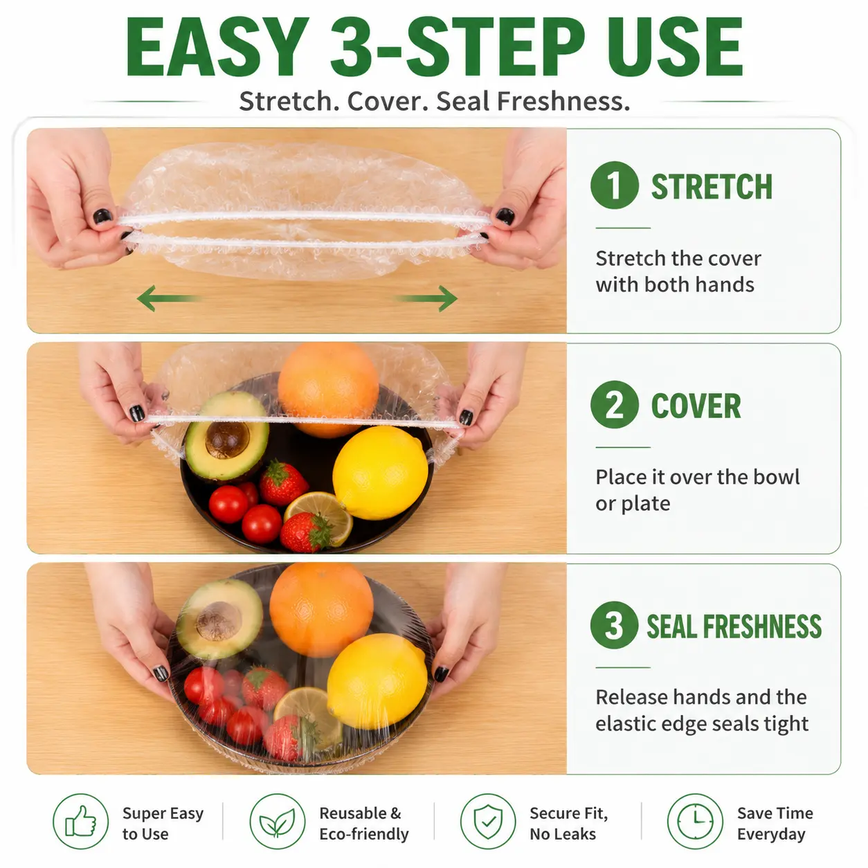 100PCS Disposable Stretch Food Covers for Bowls & Plates, Elastic Bowl Covers, Plastic Wrap Alternative for Leftovers, Fruits, Vegetables & Kitchen Food Storage
