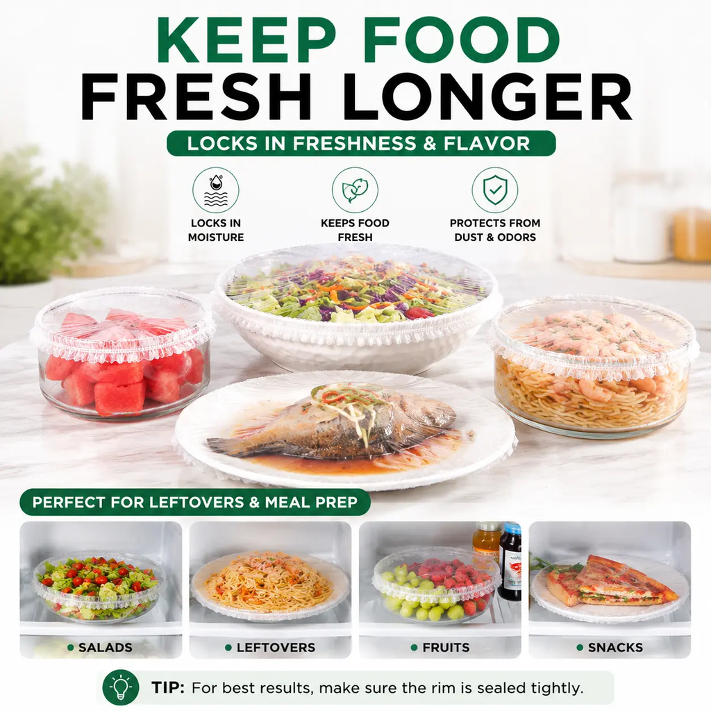 100PCS Disposable Stretch Food Covers for Bowls & Plates, Elastic Bowl Covers, Plastic Wrap Alternative for Leftovers, Fruits, Vegetables & Kitchen Food Storage